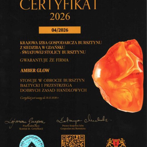 Certyfikat autentyczności naturalnego bursztynu bałtyckiego