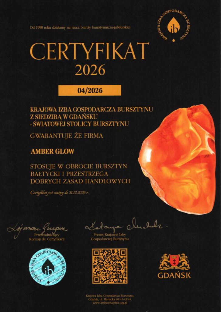 Certyfikat autentyczności naturalnego bursztynu bałtyckiego