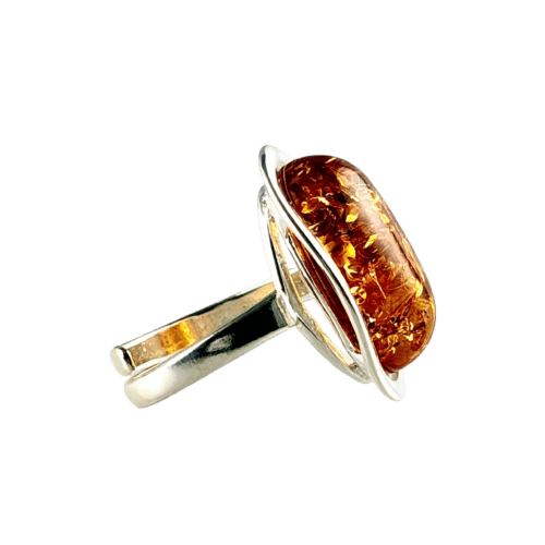 PIERŚCIONEK SREBRNY REGULOWANY Z CERTYFIKOWANYM BURSZTYNEM – OWALNY – SREBRO 925