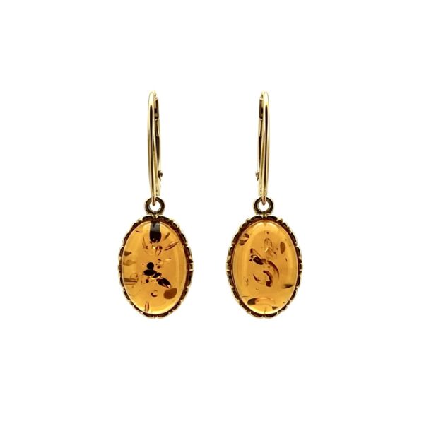 Kolczyki srebrne pozłacane z bursztynem - wiszące