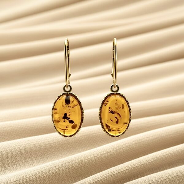 Kolczyki srebrne pozłacane z bursztynem - wiszące