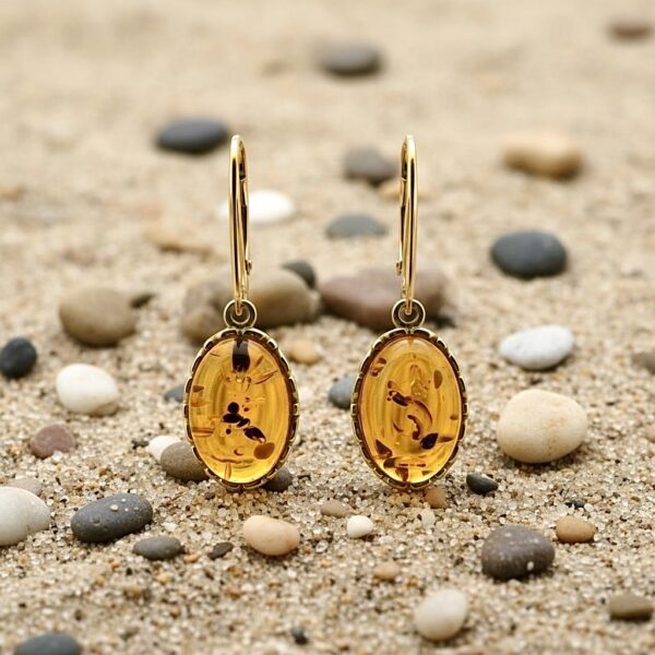 Kolczyki srebrne pozłacane z bursztynem - wiszące