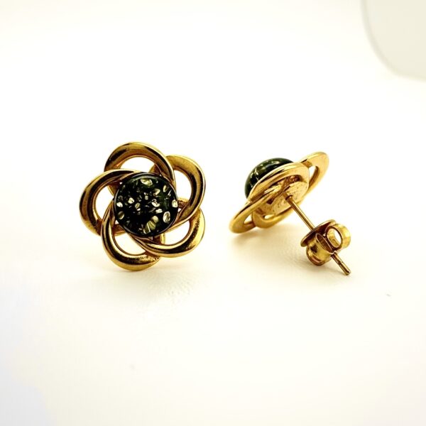 KOLCZYKI ZŁOTE Z CERTYFIKOWANYM BURSZTYNEM – ŚLICZNE – SREBRO POZŁACANE 925