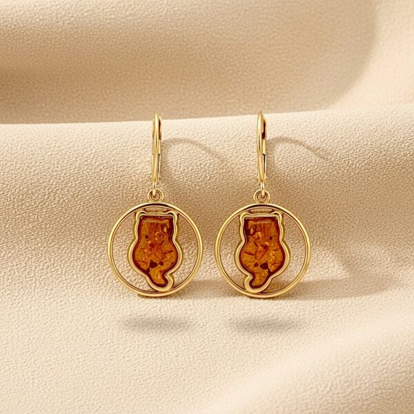 Kolczyki srebrne pozłacane z bursztynem - Koty