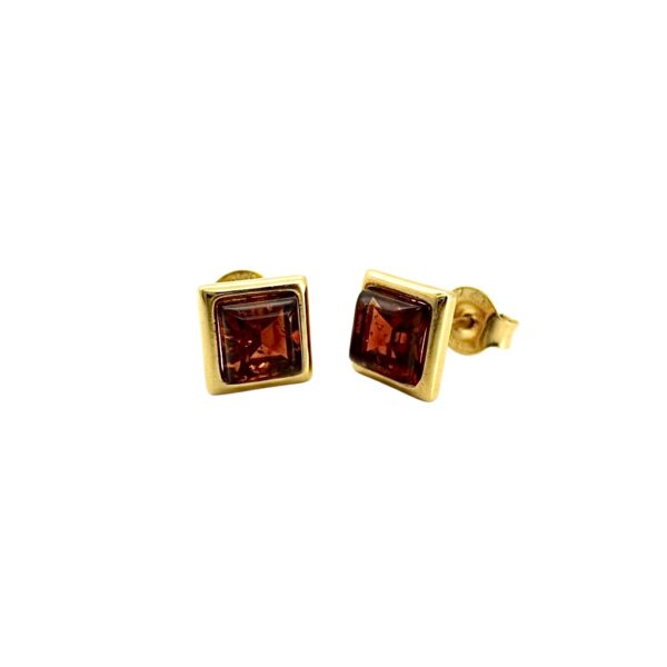 KOLCZYKI ZŁOTE Z CERTYFIKOWANYM BURSZTYNEM – KWADRACIKI – SREBRO POZŁACANE 925