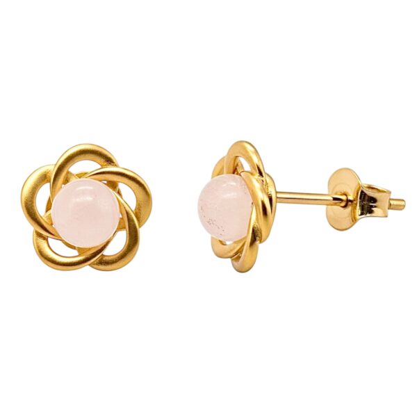 KOLCZYKI ZŁOTE z KWARCEM RÓŻOWYM – KWIATKI – SREBRO POZŁACANE 925