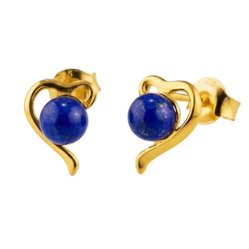 KOLCZYKI ZŁOTE z LAPISEM LAZULI – SERDUSZKA – SREBRO POZŁACANE 925