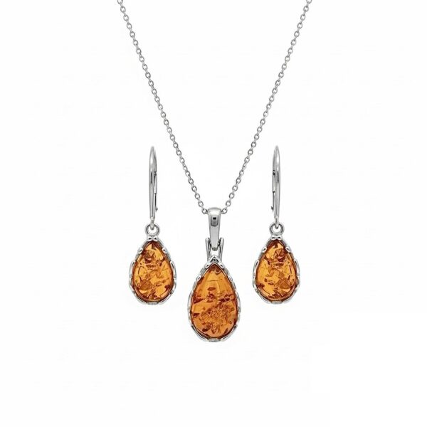 Photoroom_20260327_112139 Komplet - Kolczyki i wisiorek srebrny z bursztynem z koronkowym zdobieniem
