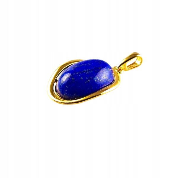 Wisiorek złoty z dużym lapisem lazuli - Piękny elegancki - Srebro pozłacane