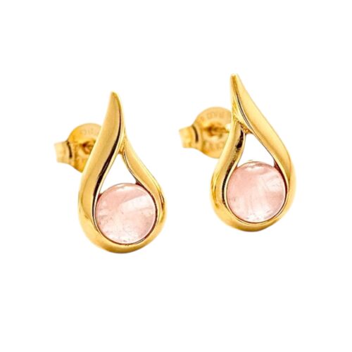 KOLCZYKI ZŁOTE z KWARCEM RÓŻOWYM – MINIMALISTYCZNE – SREBRO POZŁACANE 925