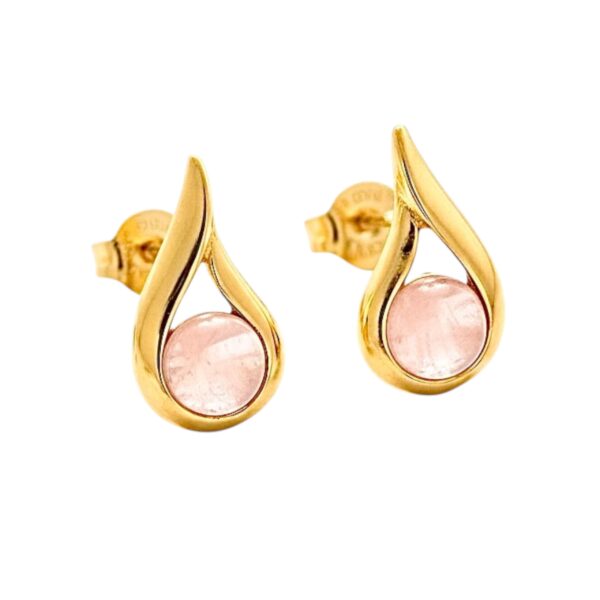 KOLCZYKI ZŁOTE z KWARCEM RÓŻOWYM – MINIMALISTYCZNE – SREBRO POZŁACANE 925