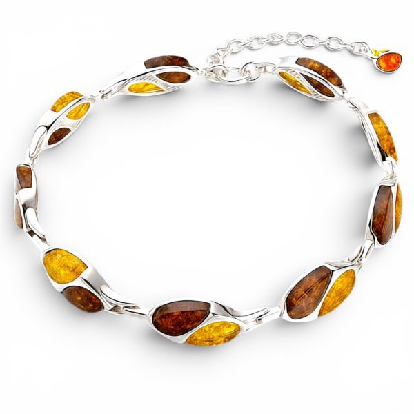 Elegancka bransoletka srebro 925 z naturalnym bursztynem bałtyckim | Regulowana