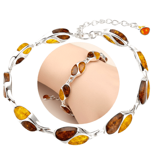 Elegancka bransoletka srebro 925 z naturalnym bursztynem bałtyckim | Regulowana