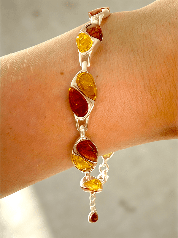 Elegancka bransoletka srebro 925 z naturalnym bursztynem bałtyckim | Regulowana