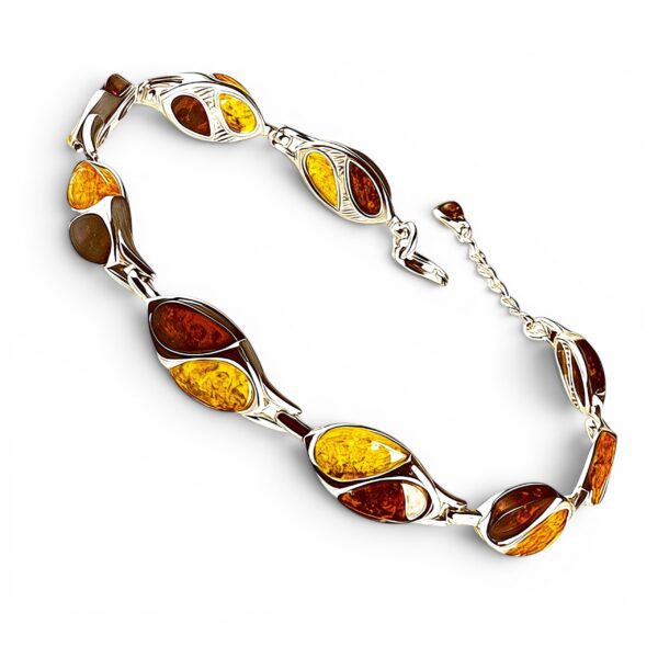 Elegancka bransoletka srebro 925 z naturalnym bursztynem bałtyckim | Regulowana