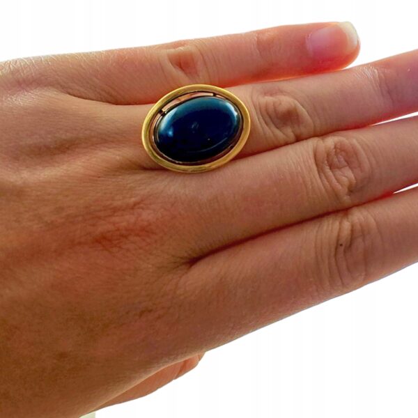 Pierścionek złoty z dużym onyksem - Srebro pozłacane 925 - Piękny elegancki