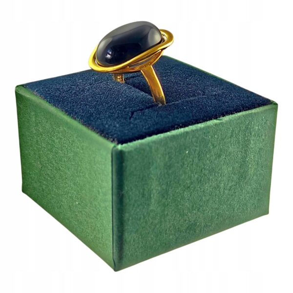 Pierścionek złoty z dużym onyksem - Srebro pozłacane 925 - Piękny elegancki