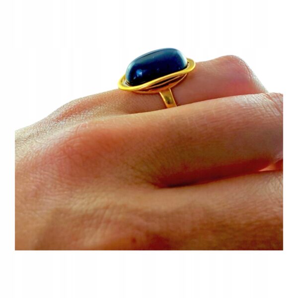 Pierścionek złoty z dużym onyksem - Srebro pozłacane 925 - Piękny elegancki