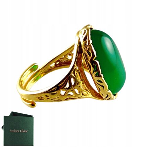 ZŁOTY PIERŚCIONEK Regulowany z AGATEM PIĘKNY ELEGANCKI SREBRO Pozłacane