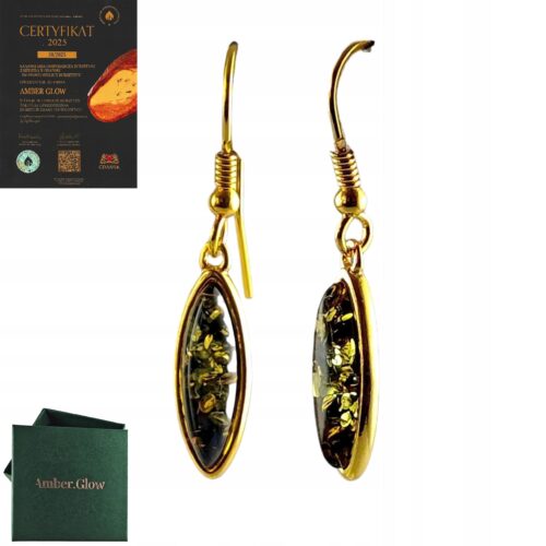 0f09187625f8039938890103e6c8c784.jpg KOLCZYKI ZŁOTE z CERTYFIKOWANYM Bursztynem Długie Bigiel Srebro POZŁACANE