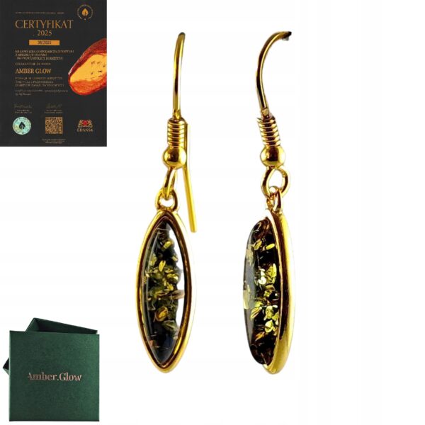 0f09187625f8039938890103e6c8c784.jpg KOLCZYKI ZŁOTE z CERTYFIKOWANYM Bursztynem Długie Bigiel Srebro POZŁACANE