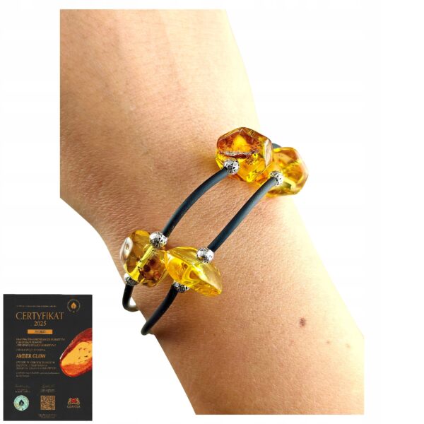 163c646befe562833cab39484b08839b.jpg Bransoletka srebrna ze stali z certyfikowanym bursztynem - regulowana
