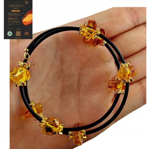 Bransoletka złota ze stali z certyfikowanym bursztynem - regulowana