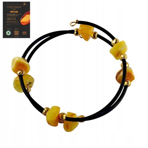23ca21d9663d5835e375a0e5963557da.jpg Bransoletka złota ze stali z certyfikowanym bursztynem - regulowana
