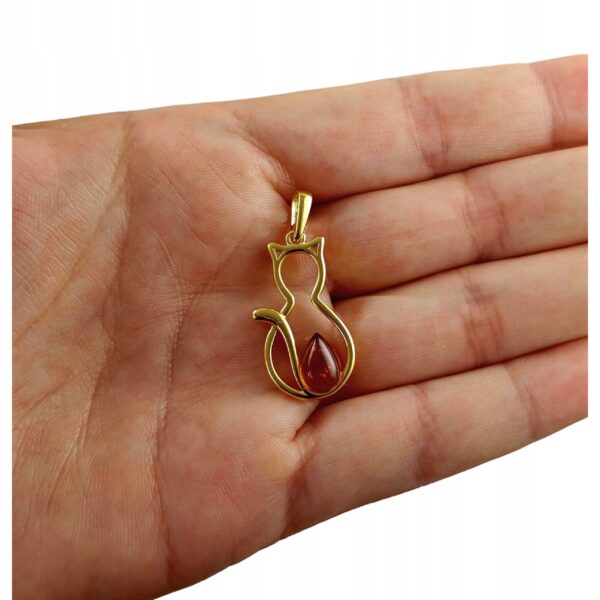 2674aea4301fb2b91d92e0bfb4554545.jpg WISIOREK ZŁOTY KOT z CERTYFIKOWANYM BURSZTYNEM SREBRO POZŁACANE 925 KOTEK