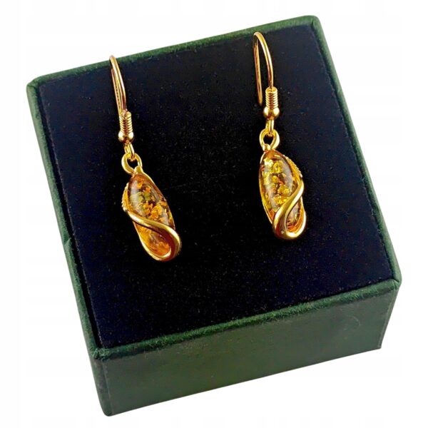 KOLCZYKI ZŁOTE z CERTYFIKOWANYM Bursztynem Bigiel Srebro POZŁACANE 925