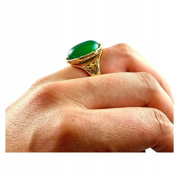 326e71c85d41568b5e0c041cf64093e0.jpg ZŁOTY PIERŚCIONEK Regulowany z AGATEM PIĘKNY ELEGANCKI SREBRO Pozłacane