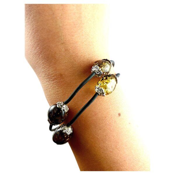 37ac85fef681c48913441e513f30cf77.jpg Bransoletka srebrna ze stali z certyfikowanym bursztynem - regulowana