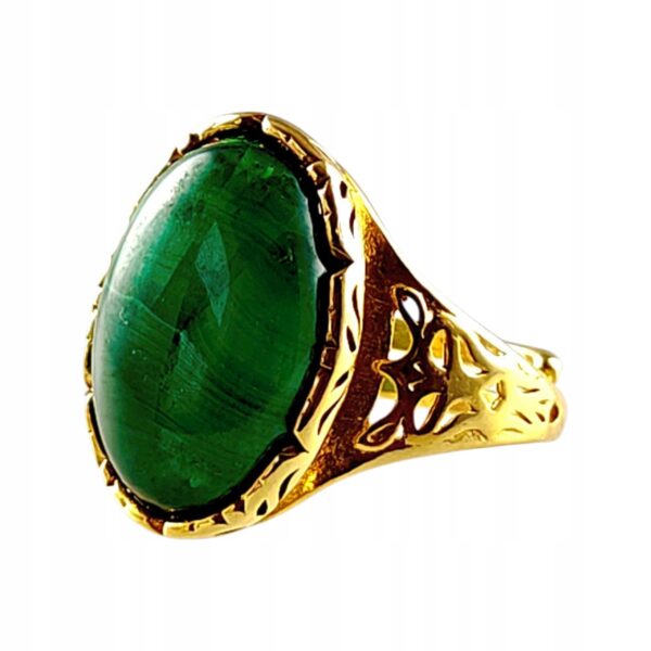 390451150dac306334bd32402cf575ac.jpg ZŁOTY PIERŚCIONEK Regulowany z MALACHITEM PIĘKNY ELEGANCKI SREBRO Pozłacane