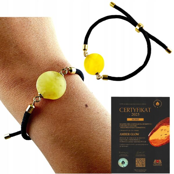 4085850c4517d82e76dc02ef3379e75b.jpg Bransoletka na sznurku z naturalnym mlecznym bursztynem - regulowana