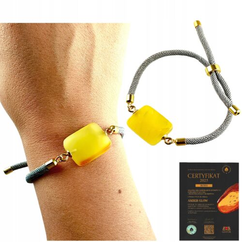 Bransoletka na sznurku z naturalnym mlecznym bursztynem - regulowana