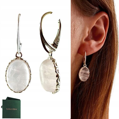 KOLCZYKI SREBRNE z KWARCEM DELIKATNE PIĘKNE WISZĄCE ZAPIĘCIE ANGIELSKIE