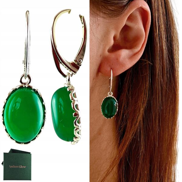 KOLCZYKI SREBRNE z AGATEM DELIKATNE PIĘKNE WISZĄCE ZAPIĘCIE ANGIELSKIE