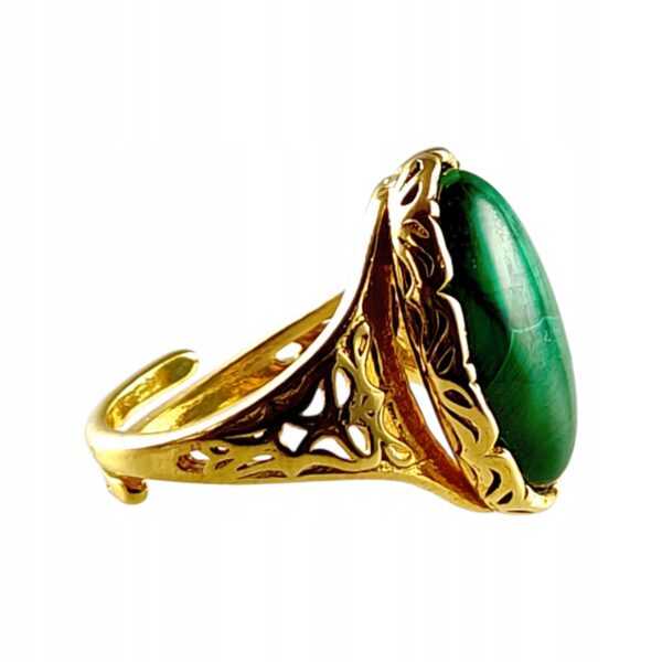 68fe9c3c365b88bfaa06c84edeae9223.jpg ZŁOTY PIERŚCIONEK Regulowany z MALACHITEM PIĘKNY ELEGANCKI SREBRO Pozłacane