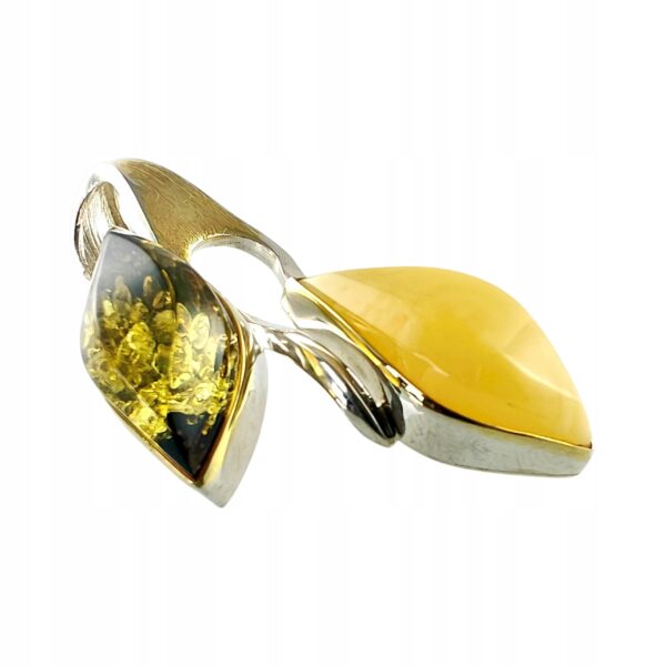 7173de839b698ba0edc10806307194bd.jpg Niepowtarzalny wisiorek srebrny z dużym zielonym oraz mlecznym bursztynem - unikat - Srebro 925