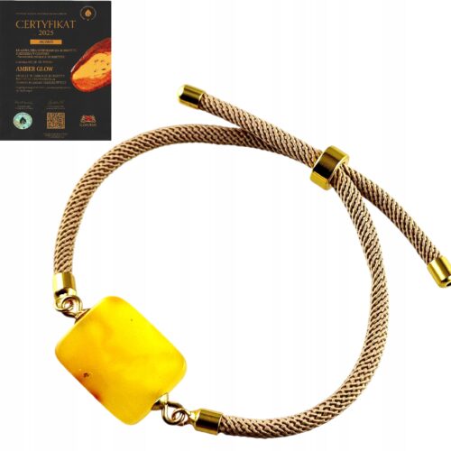 Bransoletka na sznurku z naturalnym mlecznym bursztynem - regulowana