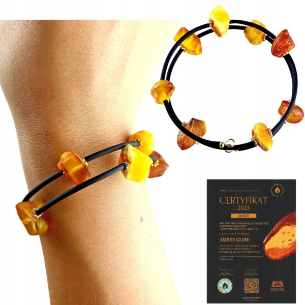74cc9dcdafe4a210ee3c1b56b5eecec7.jpg Bransoletka złota ze stali z certyfikowanym bursztynem - regulowana