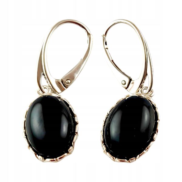 KOLCZYKI SREBRNE z ONYKSEM DELIKATNE PIĘKNE WISZĄCE ZAPIĘCIE ANGIELSKIE