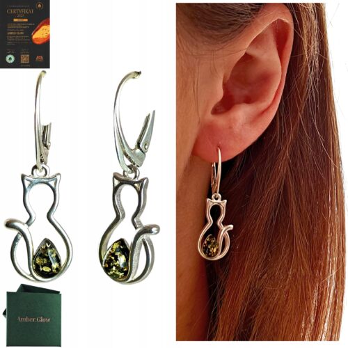 7879ce89255515dfb30c8586634b2a50.jpg Kolczyki srebrne z bursztynem koty - zapięcie angielskie - srebro 925