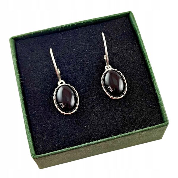 KOLCZYKI SREBRNE z ONYKSEM DELIKATNE PIĘKNE WISZĄCE ZAPIĘCIE ANGIELSKIE