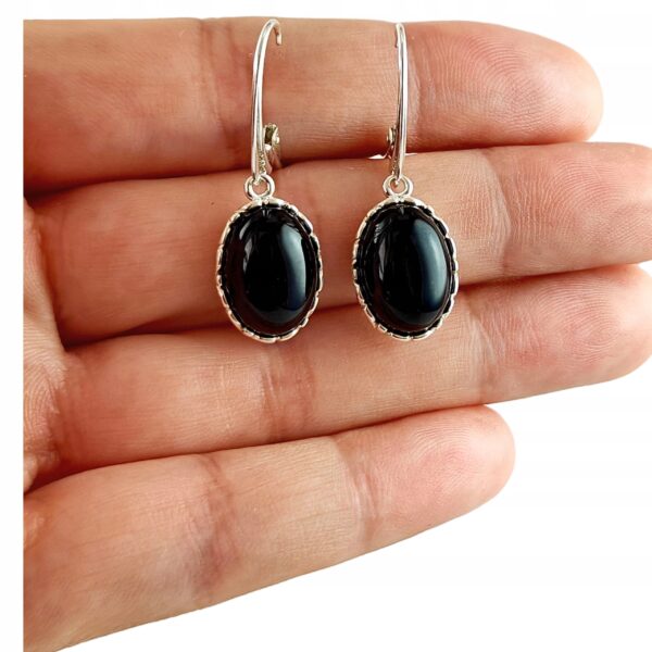 KOLCZYKI SREBRNE z ONYKSEM DELIKATNE PIĘKNE WISZĄCE ZAPIĘCIE ANGIELSKIE