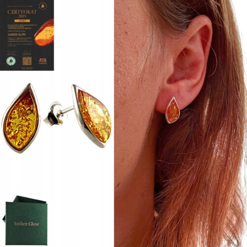 Kolczyki srebrne z bursztynem - klasyczne - srebro 925 - sztyft