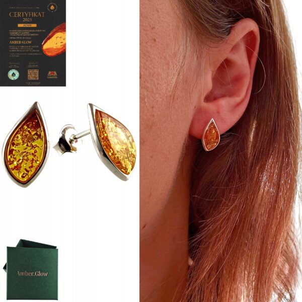 8f8bbce11347f3d0984ccff76ae5ab65.jpg Kolczyki srebrne z bursztynem - klasyczne - srebro 925 - sztyft