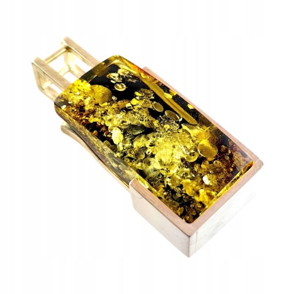 Niepowtarzalny wisiorek srebrny z dużym zielonym bursztynem - unikat - Srebro 925