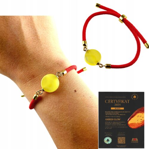 Bransoletka na sznurku z naturalnym mlecznym bursztynem - regulowana