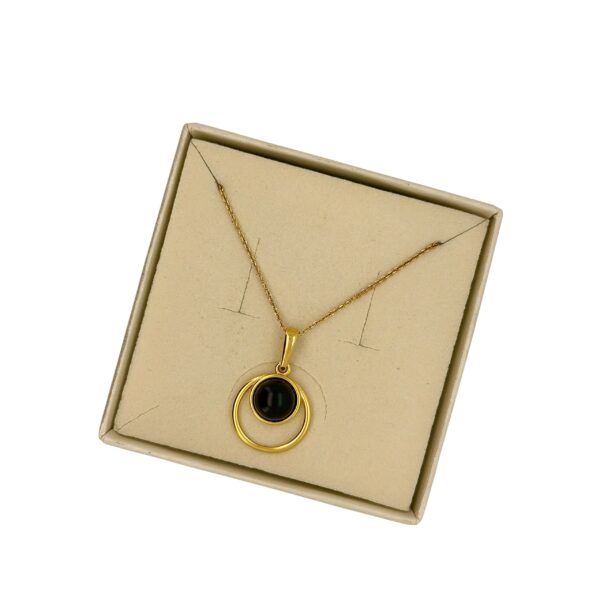 WISIOREK ZŁOTY z ONYKSEM – OKRĄGŁY – SREBRO POZŁACANE 925